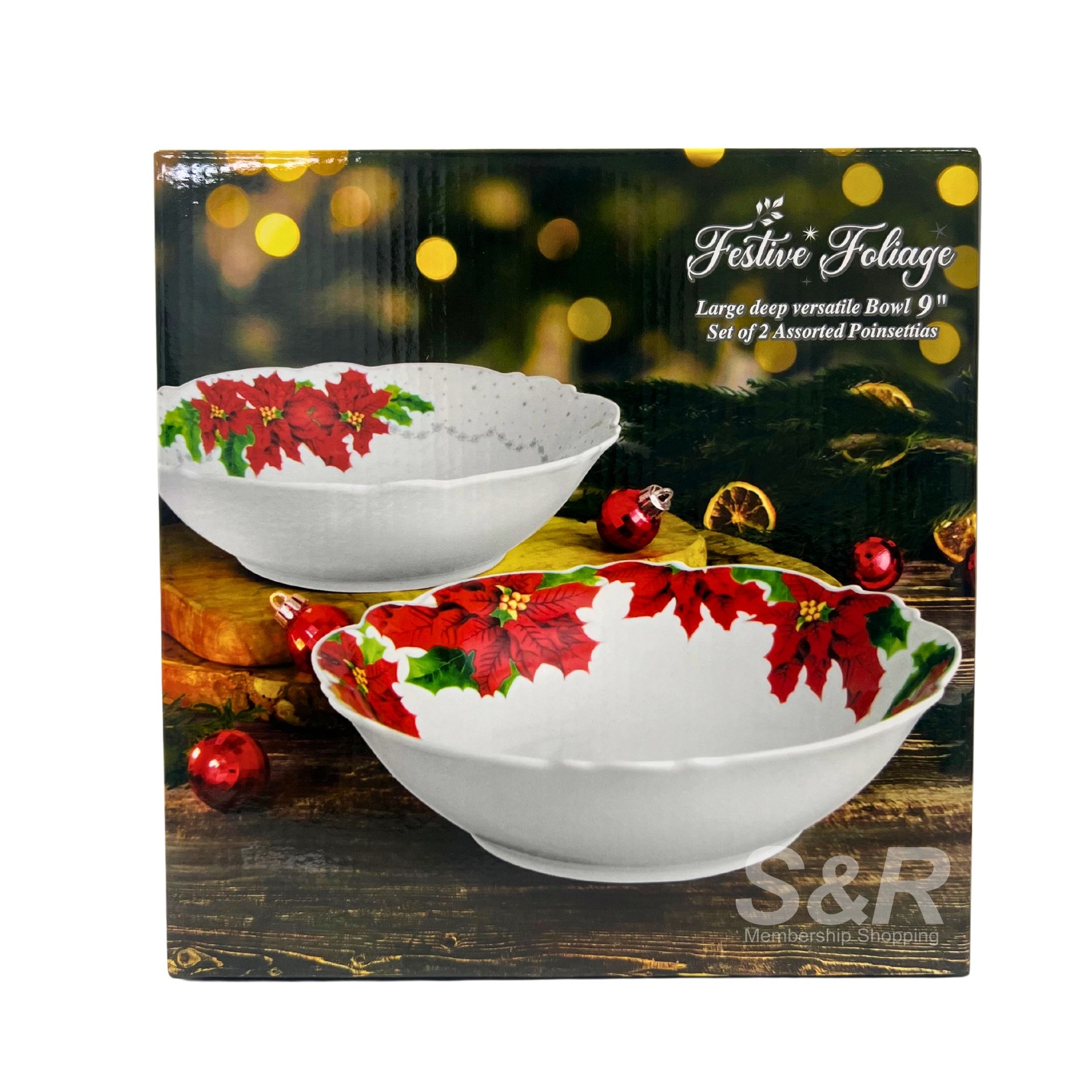 Holiday Blooms Festive Foliage 9in Ponsettia Bowl 2pc Holiday Blooms Festive Foliage 9in Ponsettia Bowl 2pc